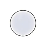 Elegant och modern badrumsinspiration med mörka marmorerade väggar, runda belysta speglar med svart ram, väggmonterat tvättställsskåp med dubbelhandfat och en rymlig duschnisch