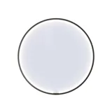 Stor urban badrumsinspiration med möbler i naturlig ek, stenbänkskiva med fyrkantig vask, runt spegel med svart kant, naturfärger och terrakottagolv ger en industriell och modern känsla