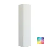 Stor badrumsinspiration med grå underskåp med integrerat handtag, snyggt sidomonterat handfat, fyrkantig spegel med rundade hörn, väggar i betonglook och råa material för en urban look